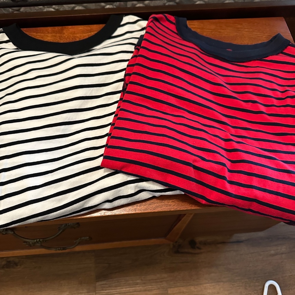 Brand Unknown Womens Black White Navy Red Stripped Shirts Size M Nautical Spring